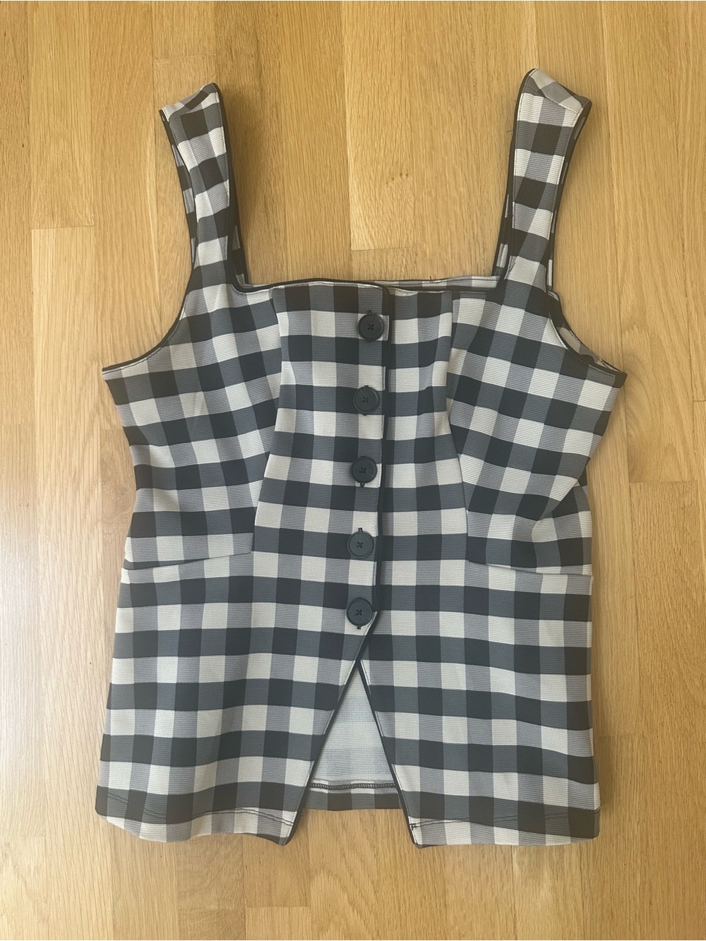 Anthropologie NWT Maeve Black & White Gingham Square-Neck Button-Front Tank - Picture 2 of 4